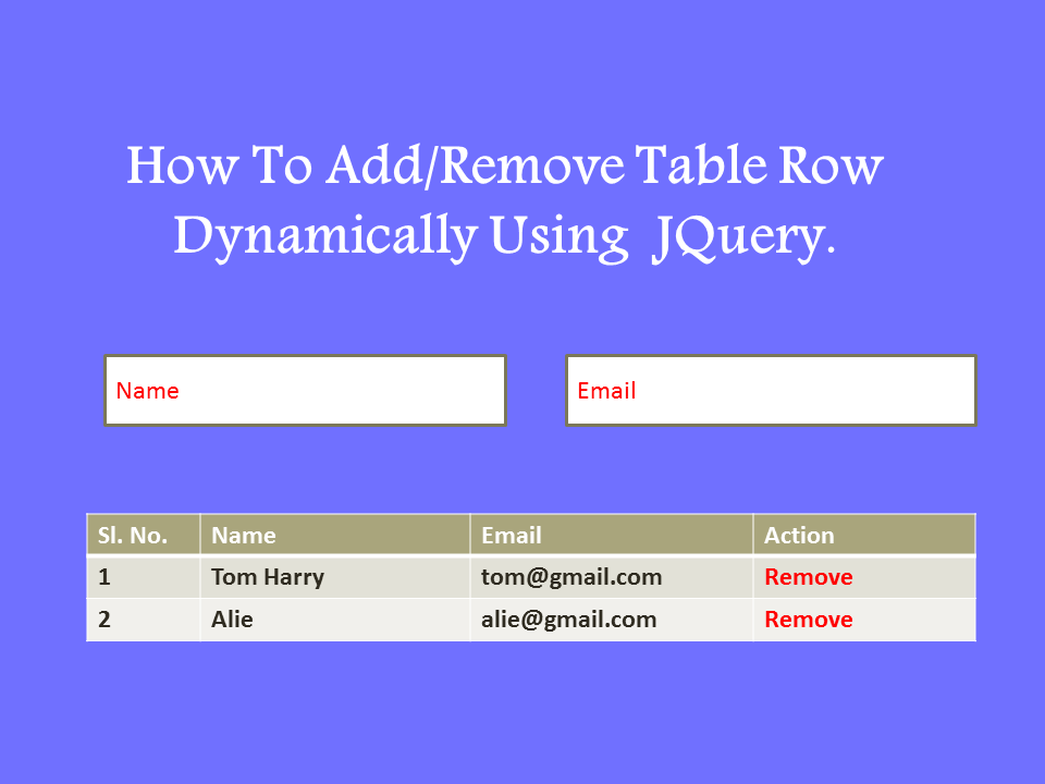 Add Row. Table Row. Delete from Table. JQUERY Insert.